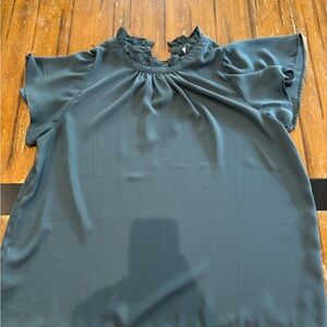 LOFT Dark Teal Ruffle Blouse